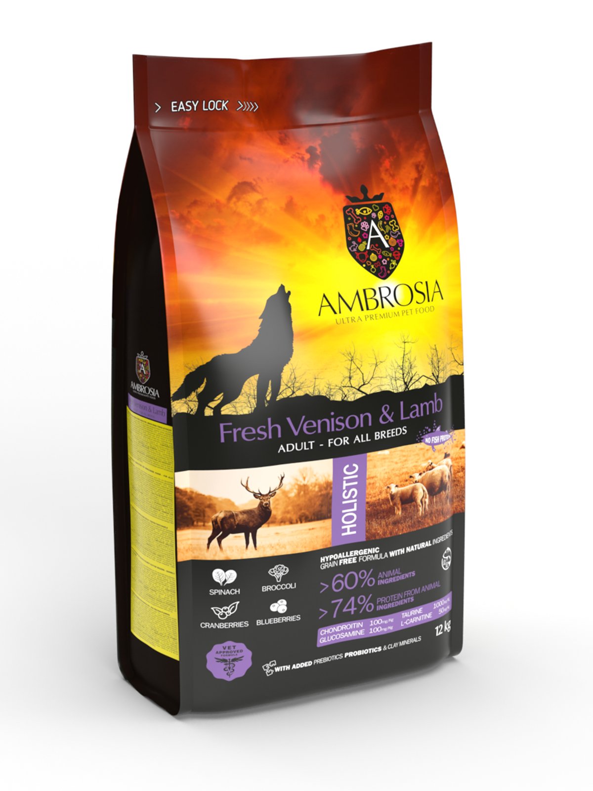 Ambrosia Dry Food with Venison and Lamb for adult Dogs 12k