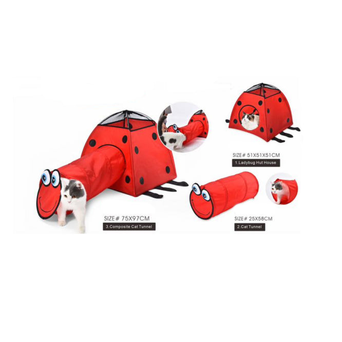 Naomi Red Polyester Cat Tunnel with Tent