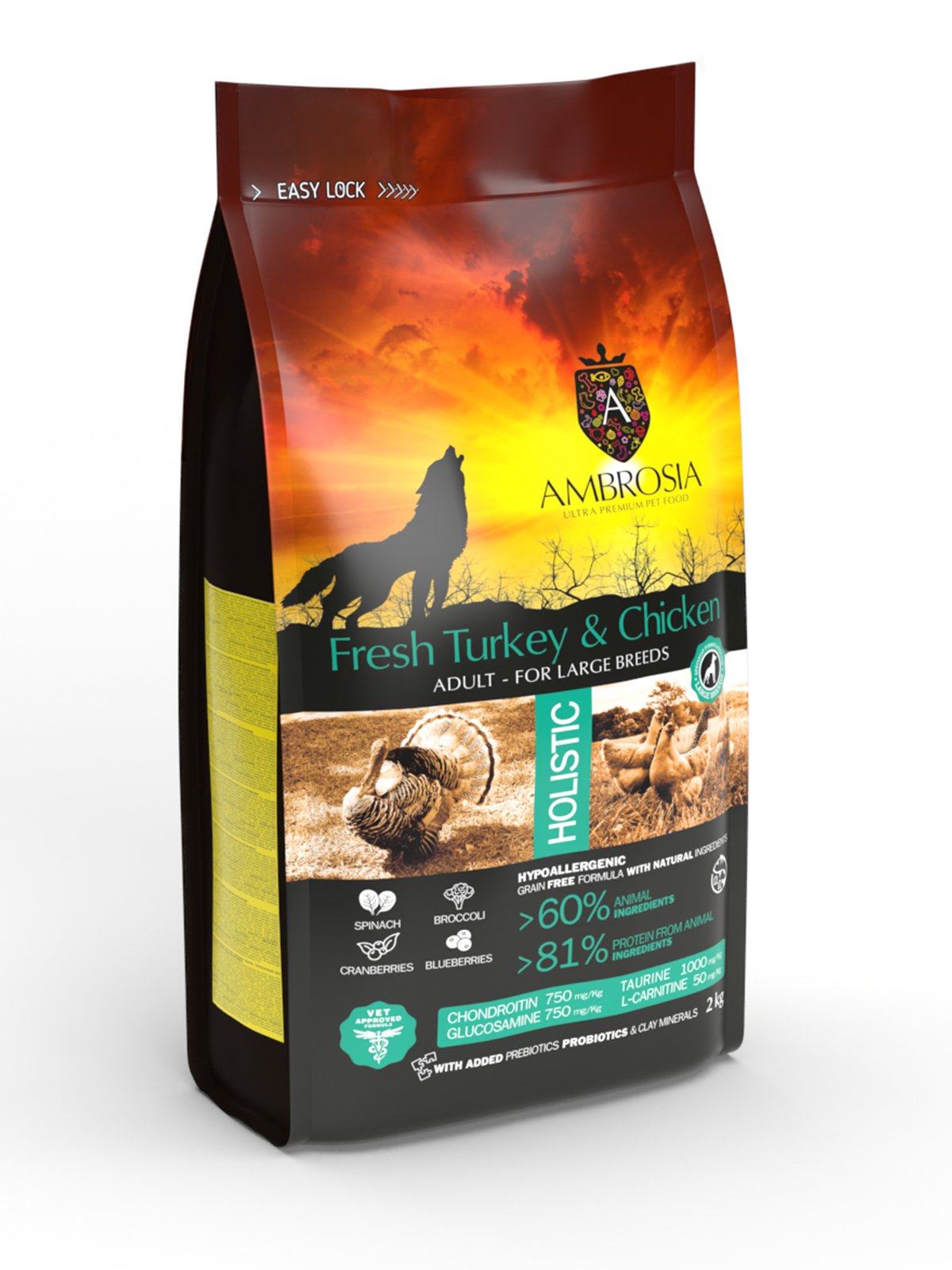 Ambrosia Dry Food with Turkey and Chicken for adult Dogs 2k