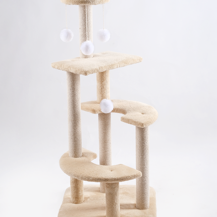 منصة شجرة القطط مع خدوش داخلية وأعمدة متوسطة الحجم
