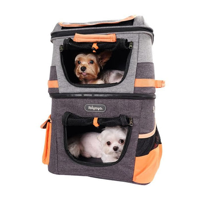 Two-tier Pet Backpack, Best Hiking Double Cat-Dog Travel Carrier For Two Small Pets