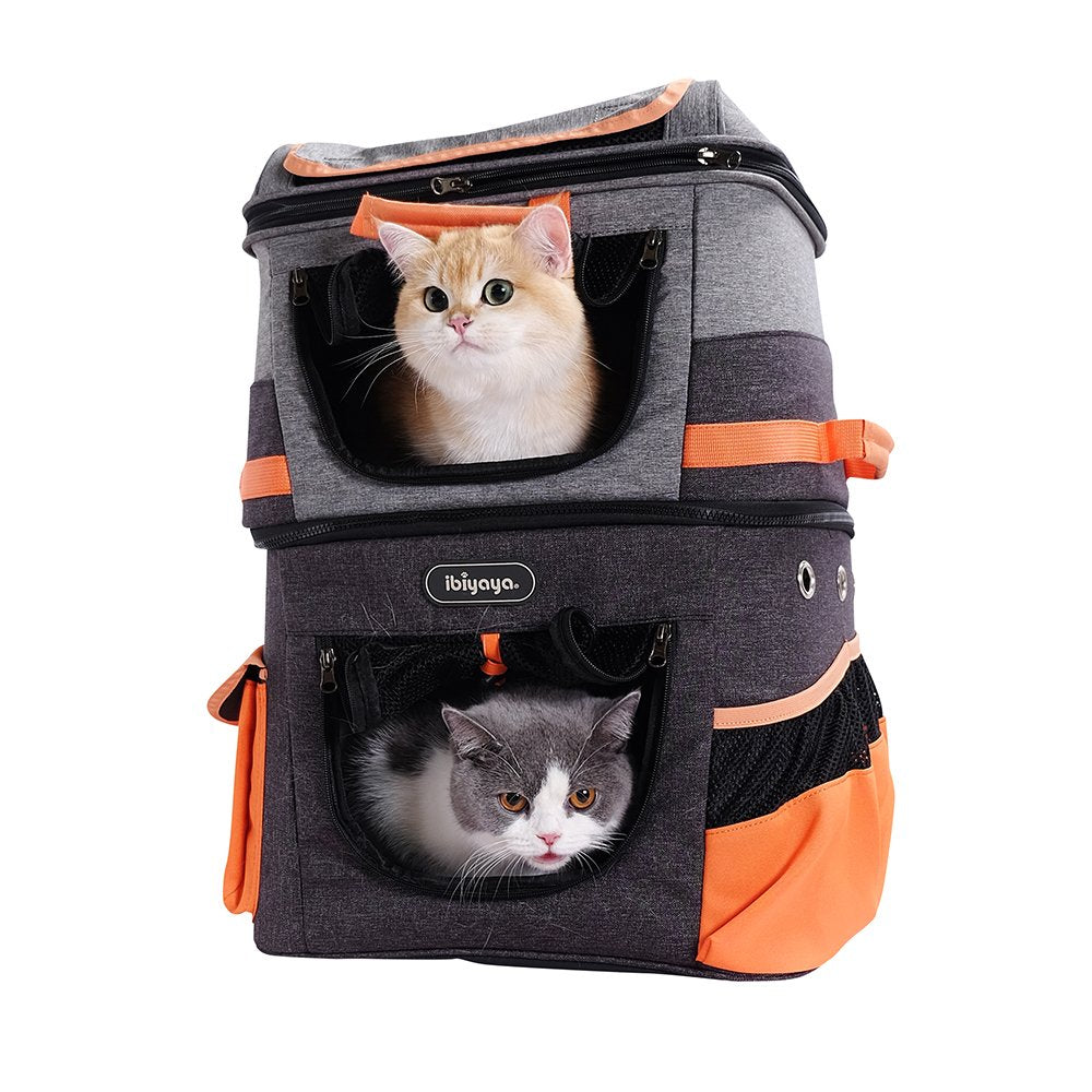 Two-tier Pet Backpack, Best Hiking Double Cat-Dog Travel Carrier For Two Small Pets