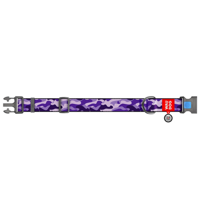 WauDog L Nylon dog collar Purple camo Print 31 to 49 in 2.5cm