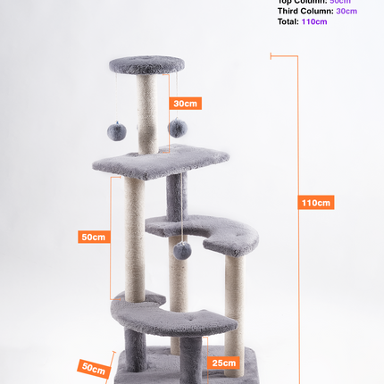 منصة شجرة القطط مع خدوش داخلية وأعمدة متوسطة الحجم