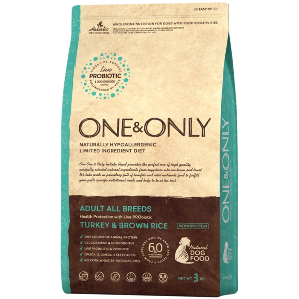 One And Only dry food for Adult Dogs with Turkey and rice 3 kg