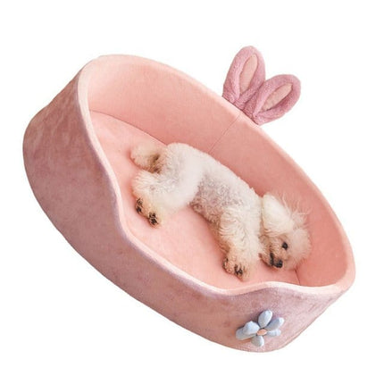 Cute Bunny Ears Plush Pet Bed in Pink 58x45cm
