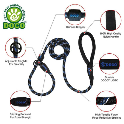 Doco Large Black and white Reflective Rope Dog Leash 120 in 1.3cm with 30cm Collar