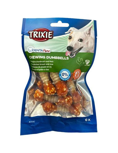 Trixie Dentafun Dumbbells Shape Dog Treats with Chicken and Rice 6 Pcs