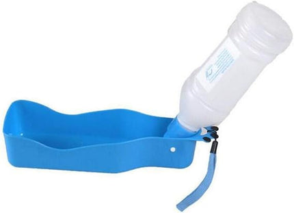 Portable Dog Travel Water Bottle with Bowl 350ml Pet Dispenser Blue