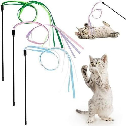 Naomi Black Wand Cat Teaser Toy with Ribbons