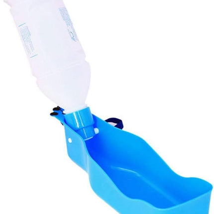 Portable Dog Travel Water Bottle with Bowl 350ml Pet Dispenser Blue