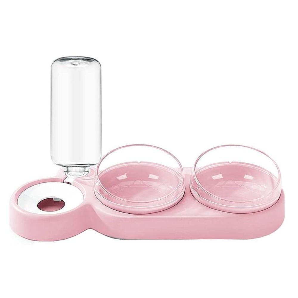 Dispenser And Feeder With Stainless 2 bowl For Pets