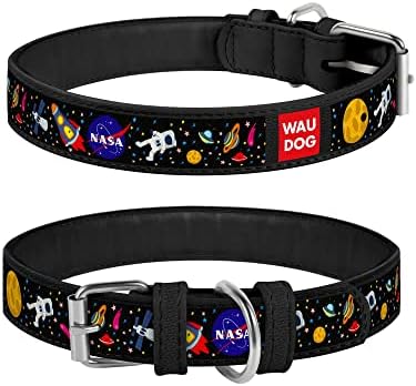 WauDog XL Black and White NASA Print Dog Collar 46 to 60 in 3.5cm