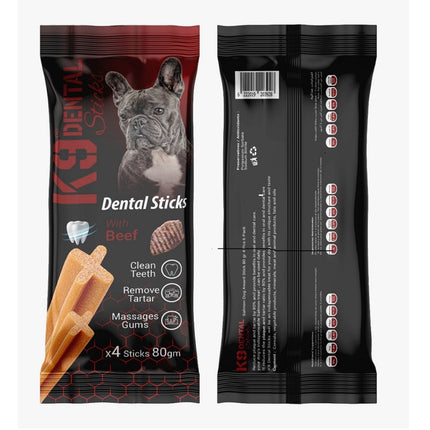 مكافآت الكلاب K9 Dental Stick باللحم البقري، 4 قطع، 80 غرام