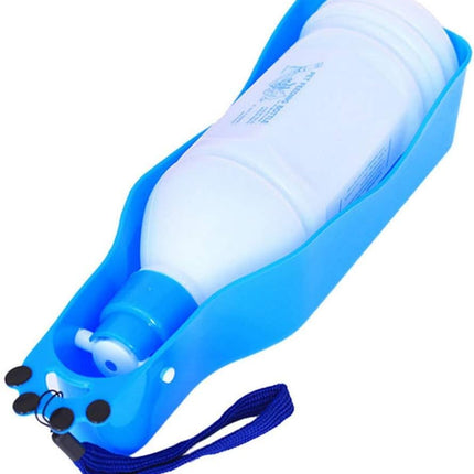 Portable Dog Travel Water Bottle with Bowl 350ml Pet Dispenser Blue