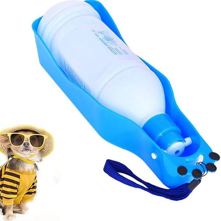 Portable Dog Travel Water Bottle with Bowl 350ml Pet Dispenser Blue