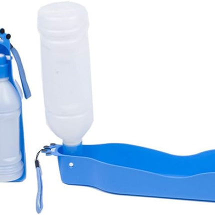 Portable Dog Travel Water Bottle with Bowl 350ml Pet Dispenser Blue
