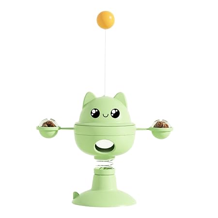 Funny Cat Teaser Toy  Interactive Treat Dispensing Toy with Strong Suction Cup Green
