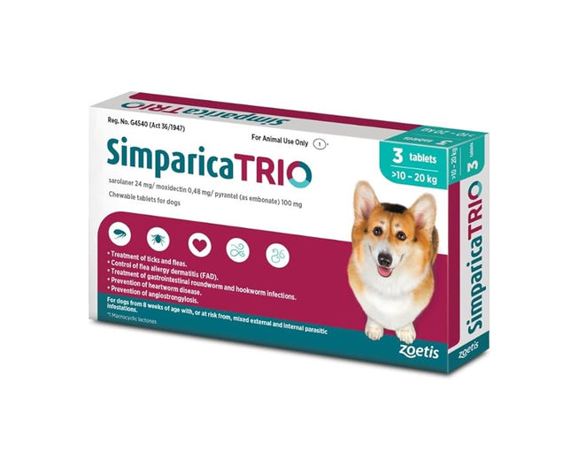 Simparica Trio  Tablet For Dogs From 10 to 20 Kg