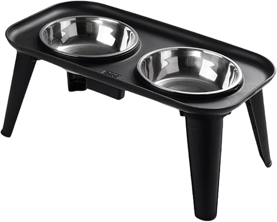 Elevated Stainless Steel Pet Bowl Raised Spill Proof Feeder Small 37.5cm x 20.5cm x 13cm Black