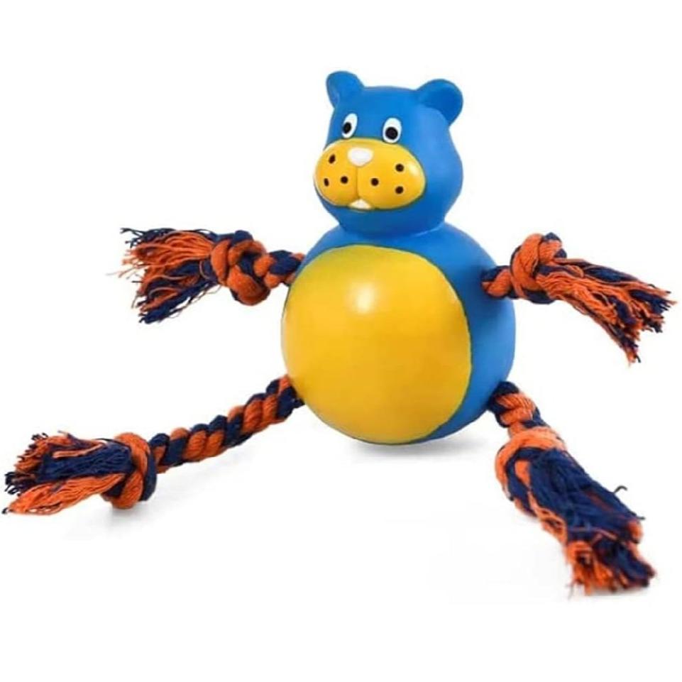 Naomi Blue and Orange Bear Shaped Dog Chew Toy with Rope