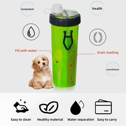 2 in 1 Dog Water Bottle Portable Leak Proof Travel Bottle with Collapsible Silicone Bowl Suitable for Water and Dry Food for Trekking and Hiking Green
