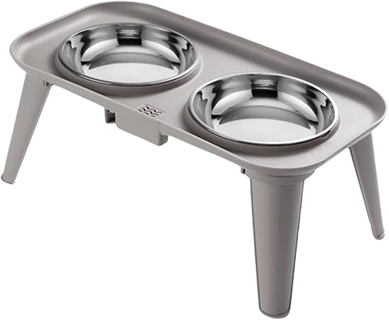Elevated Stainless Steel Pet Bowl Raised Spill Proof Feeder Small 37.5cm x 20.5cm x 13cm Gray