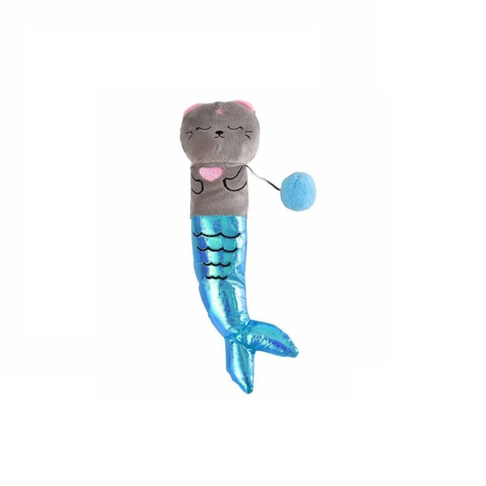 Naomi Blue and Gray Mermaid Plush Cat Toy with Ball