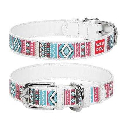WAUDOG Large Design Ethno dog collar with QR passport 38 to 49 in 2.5 cm