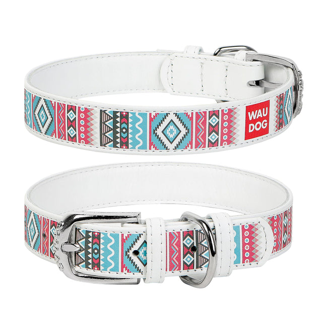 WAUDOG Large Design Ethno dog collar with QR passport 38 to 49 in 2.5 cm