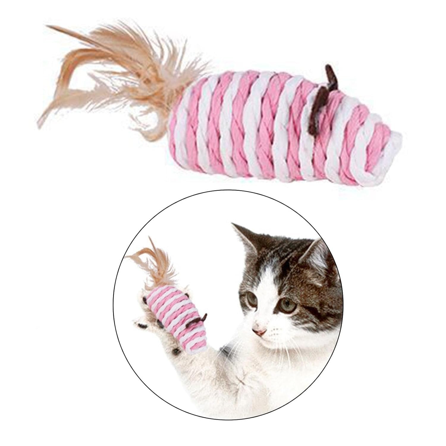 Naomi Pink and White Mouse Shaped Cat Toy