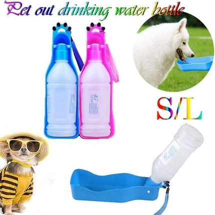 Portable Dog Travel Water Bottle with Bowl 350ml Pet Dispenser Blue
