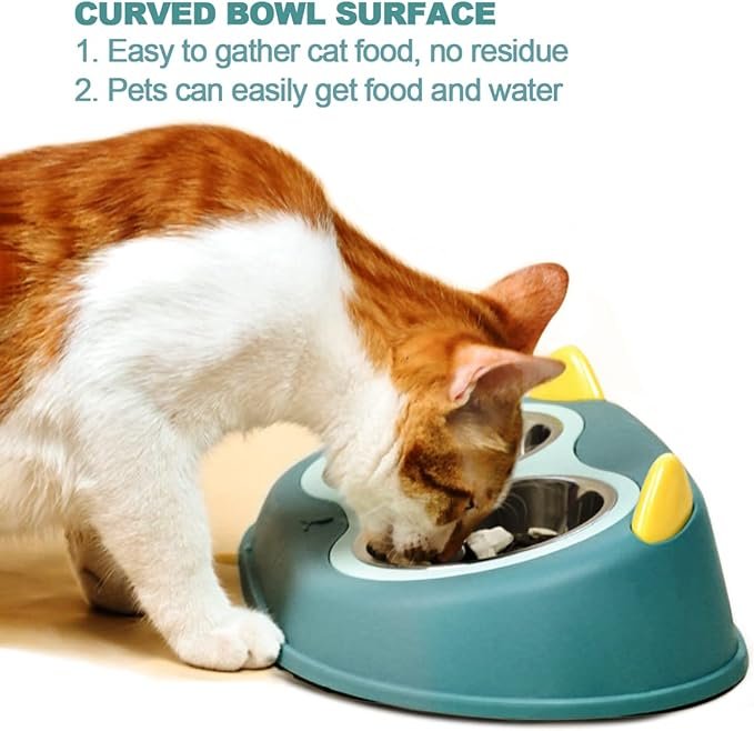 Food and water bowl for cats and dogs with two stainless steel bases 2 pcs