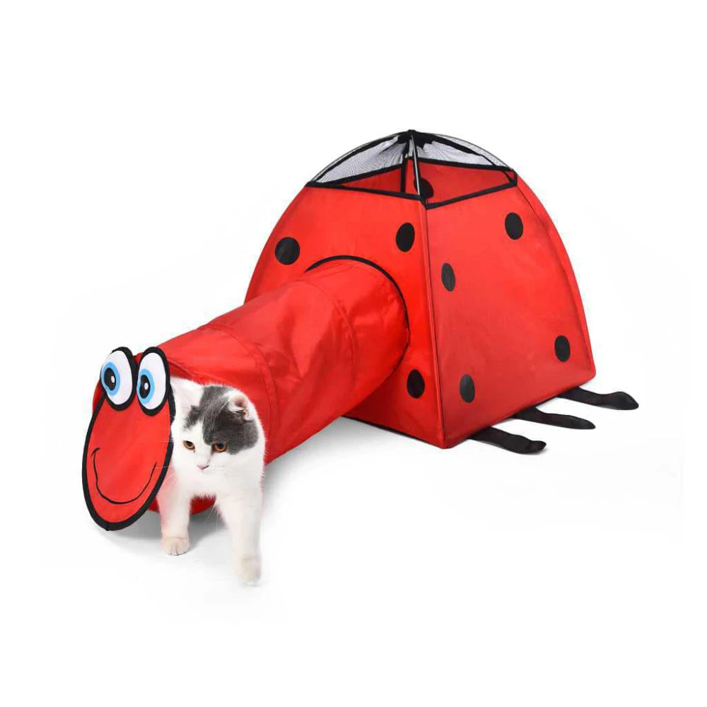 Naomi Red Polyester Cat Tunnel with Tent