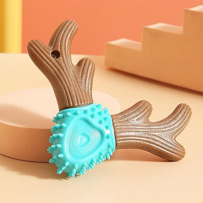 Bone toy for pets made of wood in Turquoise and brown