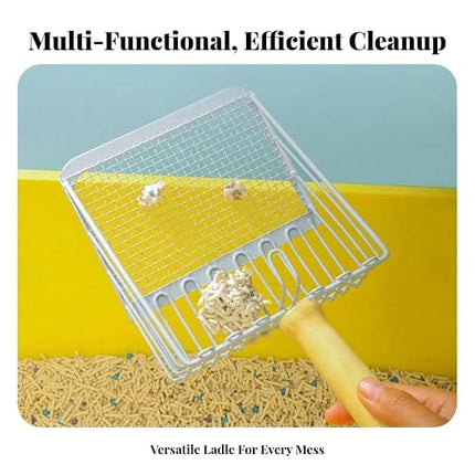 Wire Mesh Litter Scoop Durable Metal Sifter with Wooden Handle