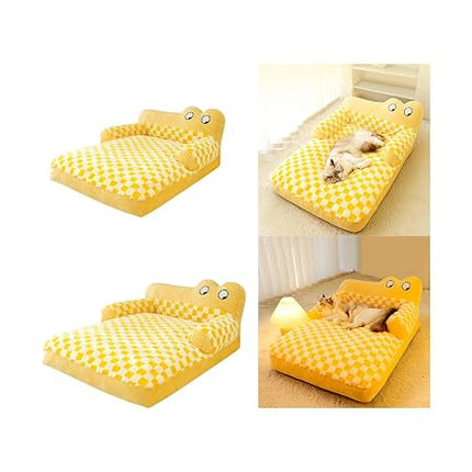 Cartoon Plush Pet Bed for Puppies And Cats Yellow 70x50cm