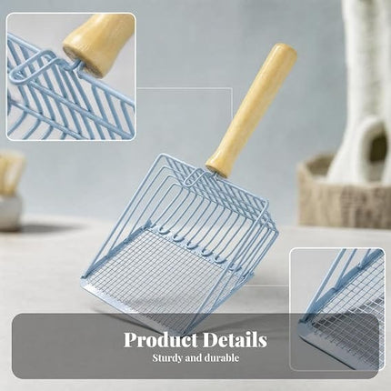 Wire Mesh Litter Scoop Durable Metal Sifter with Wooden Handle