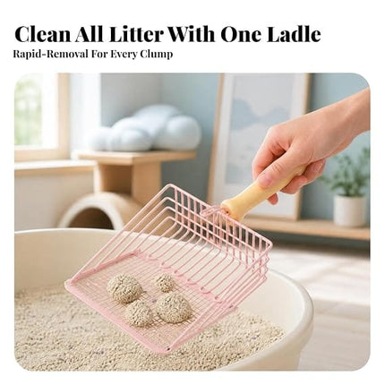 Wire Mesh Litter Scoop Durable Metal Sifter with Wooden Handle