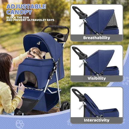 Foldable and Portable small Dog Stroller up to 20 kg Blue