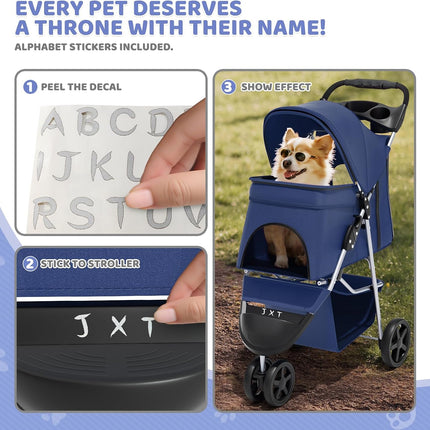 Foldable and Portable small Dog Stroller up to 20 kg Blue