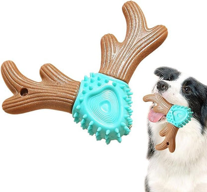 Bone toy for pets made of wood in Turquoise and brown