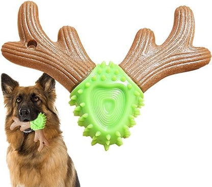 Bone toy for pets made of wood in green and brown