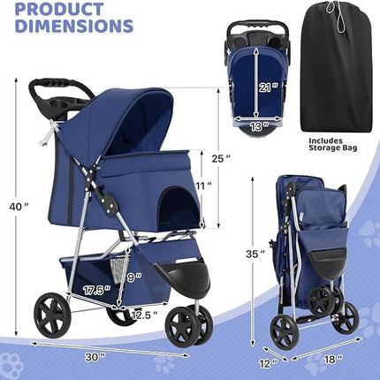Foldable and Portable small Dog Stroller up to 20 kg Blue