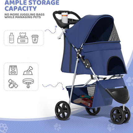 Foldable and Portable small Dog Stroller up to 20 kg Blue
