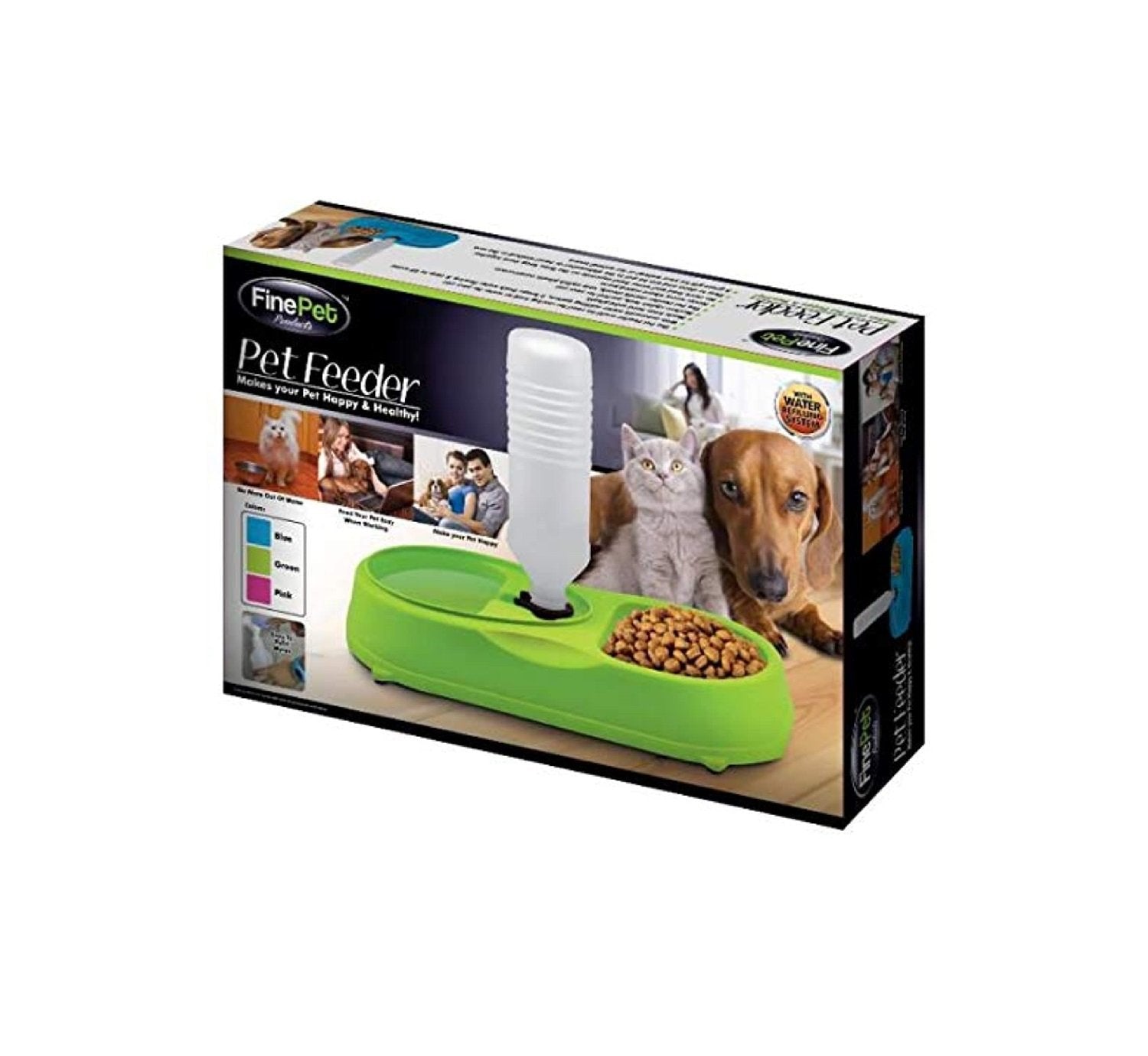 Dual Pet Bowl Finepet Green With Water Refil