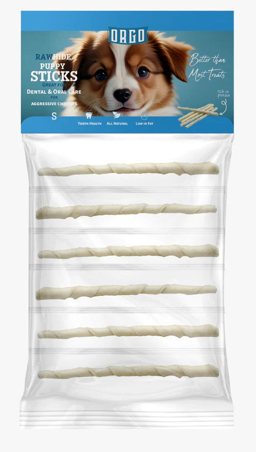 Orgo Rawhide Sticks For Dog Puppy Dental Oral Care 6  pcs