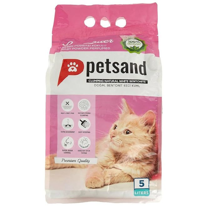 Petsand White Bentonite Clumping Cat Litter Baby Powder Scent 5 L