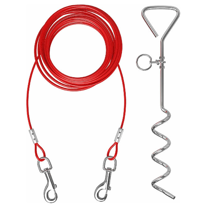 كابل ربط فولاذي مطلي بالفينيل الأحمر من Xiaoxin بطول 15 مترًا للكلاب التي يصل وزنها إلى 54 كجم