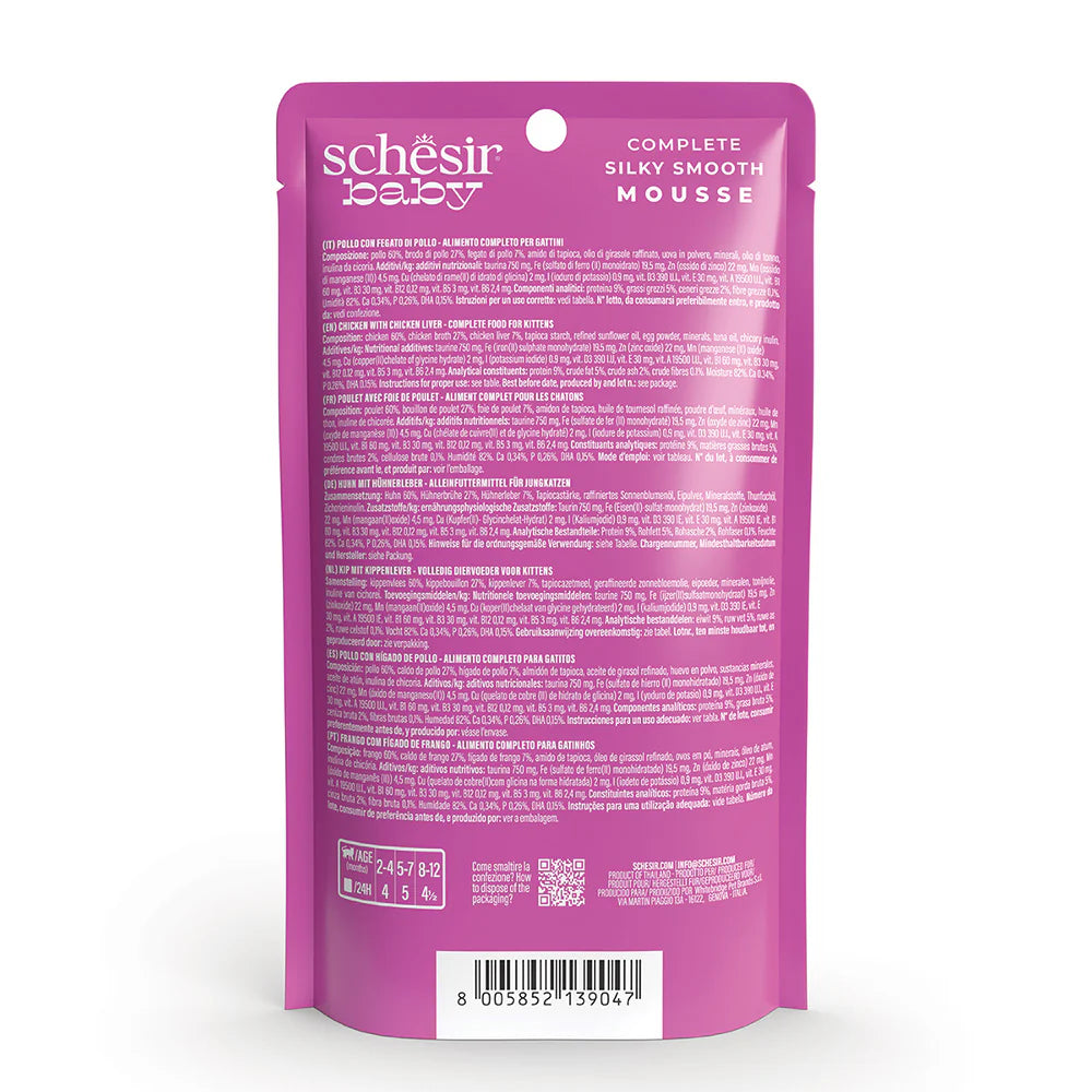 Schesir Baby Mousse Wet Food with Chicken, Liver and DHA for Kittens 70 gr